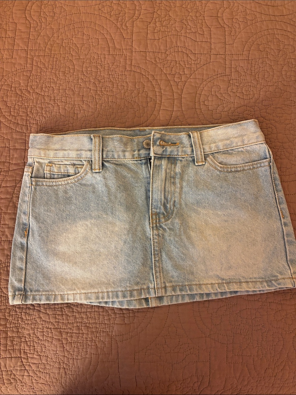 John Galt Light Wash Denim Mini Skirt